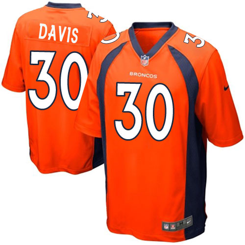 Men's Game Terrell Davis Nike Jersey Orange Home - #30 NFL Denver Broncos